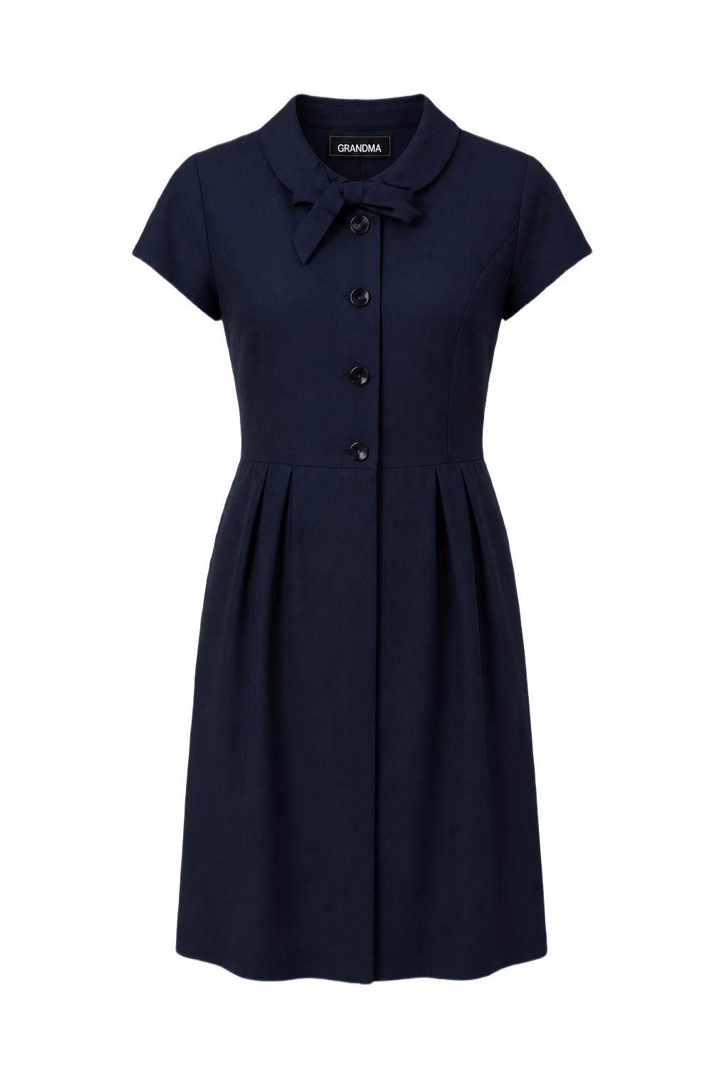 1950s Navy Blue Polyester Dress - Front View
