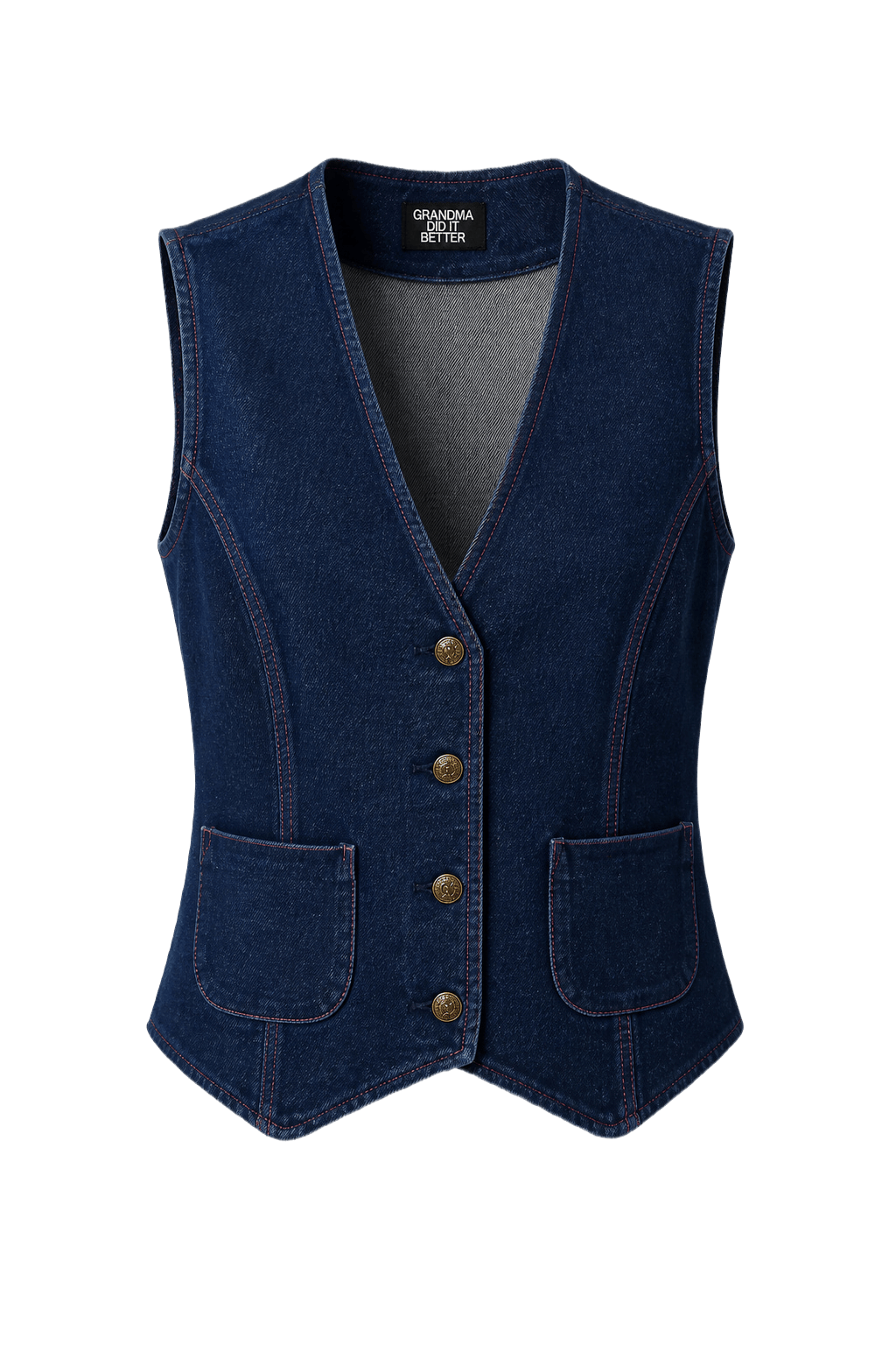 1980s Blue Denim Vest - Front View