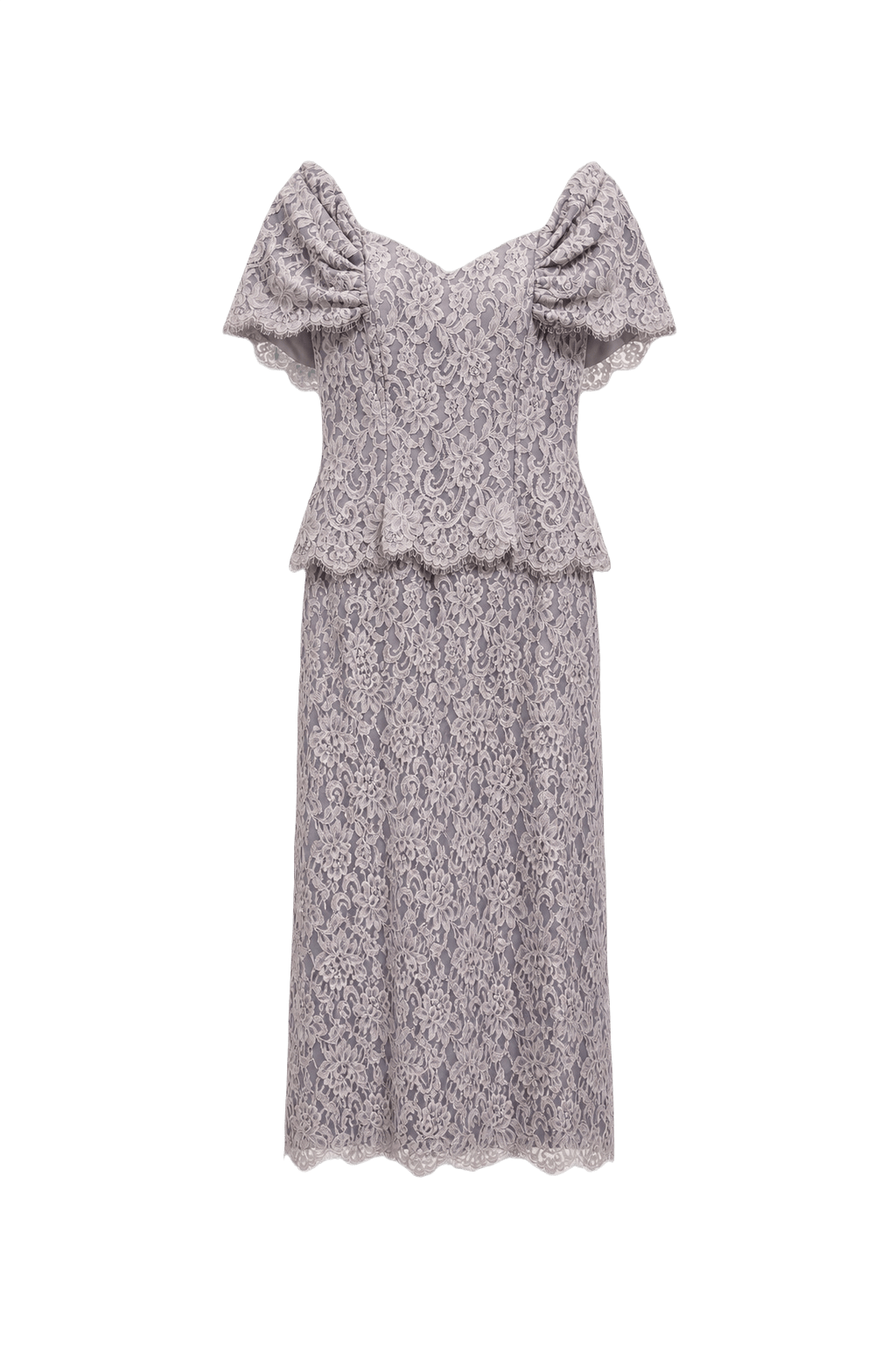 1980s Lavender Lace Off-the-Shoulder Dress - Front View