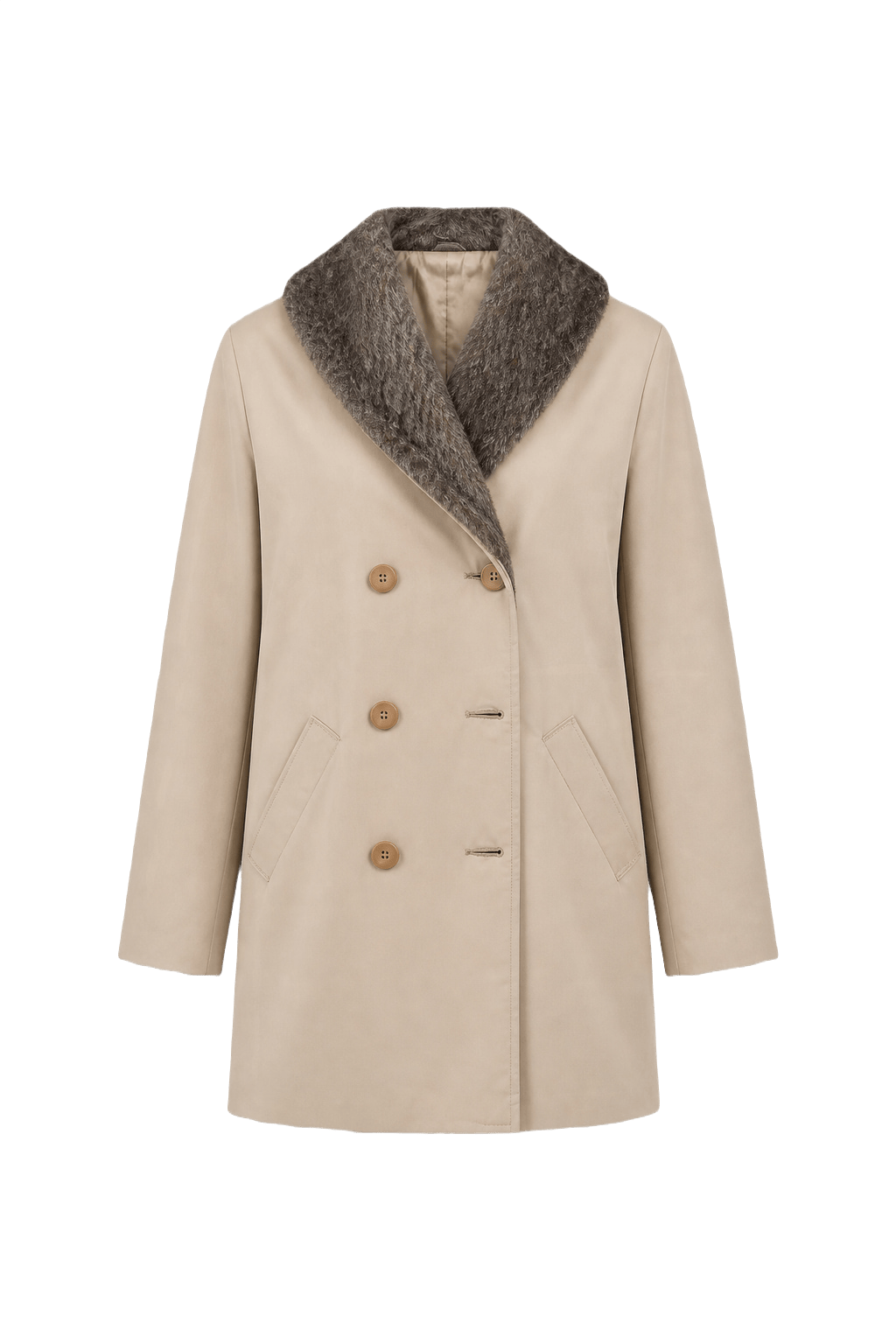1980s Beige Wool Blend Coat - Front View