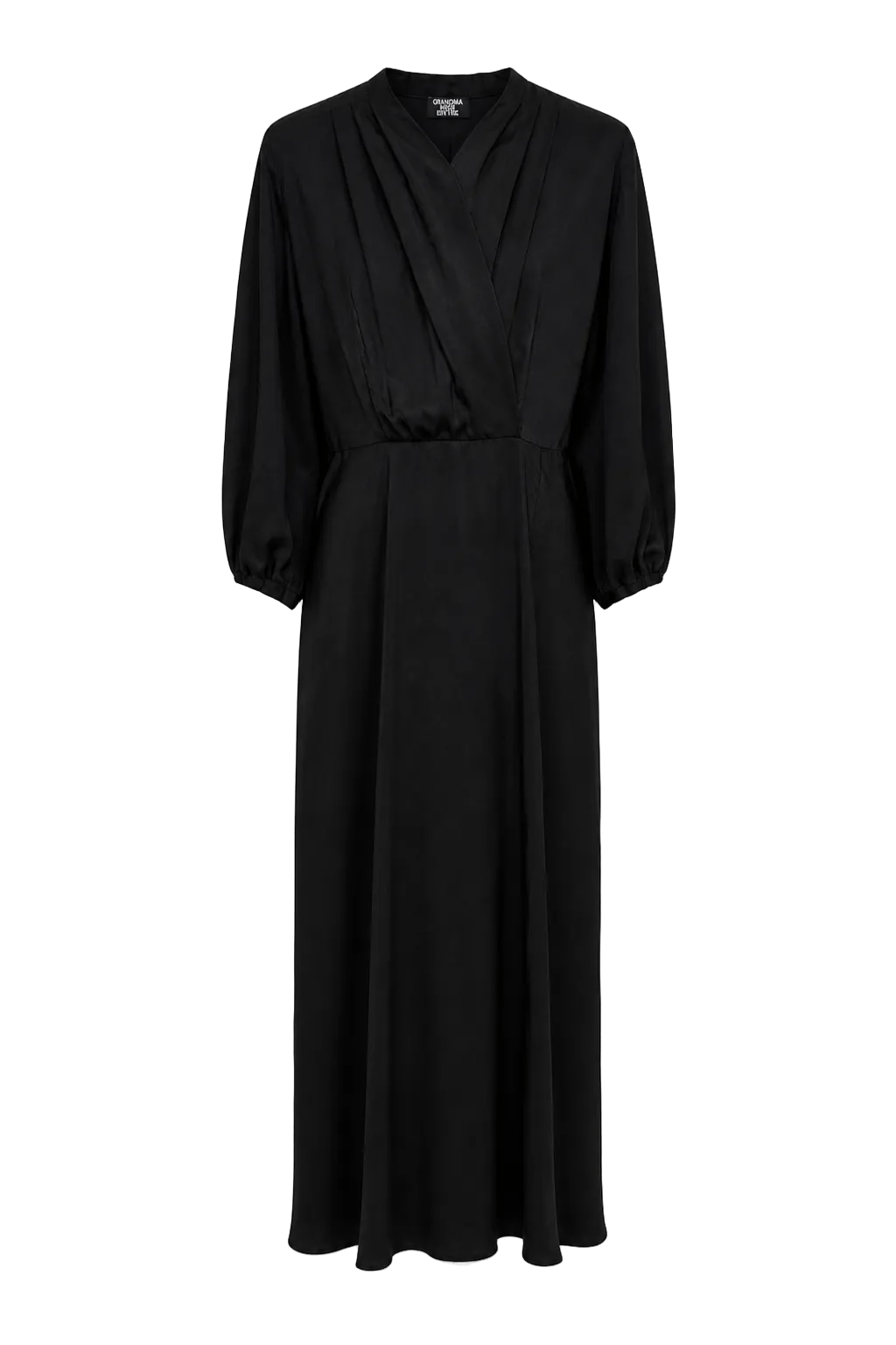 1990s Black Silk Blend Wrap Dress - Front View