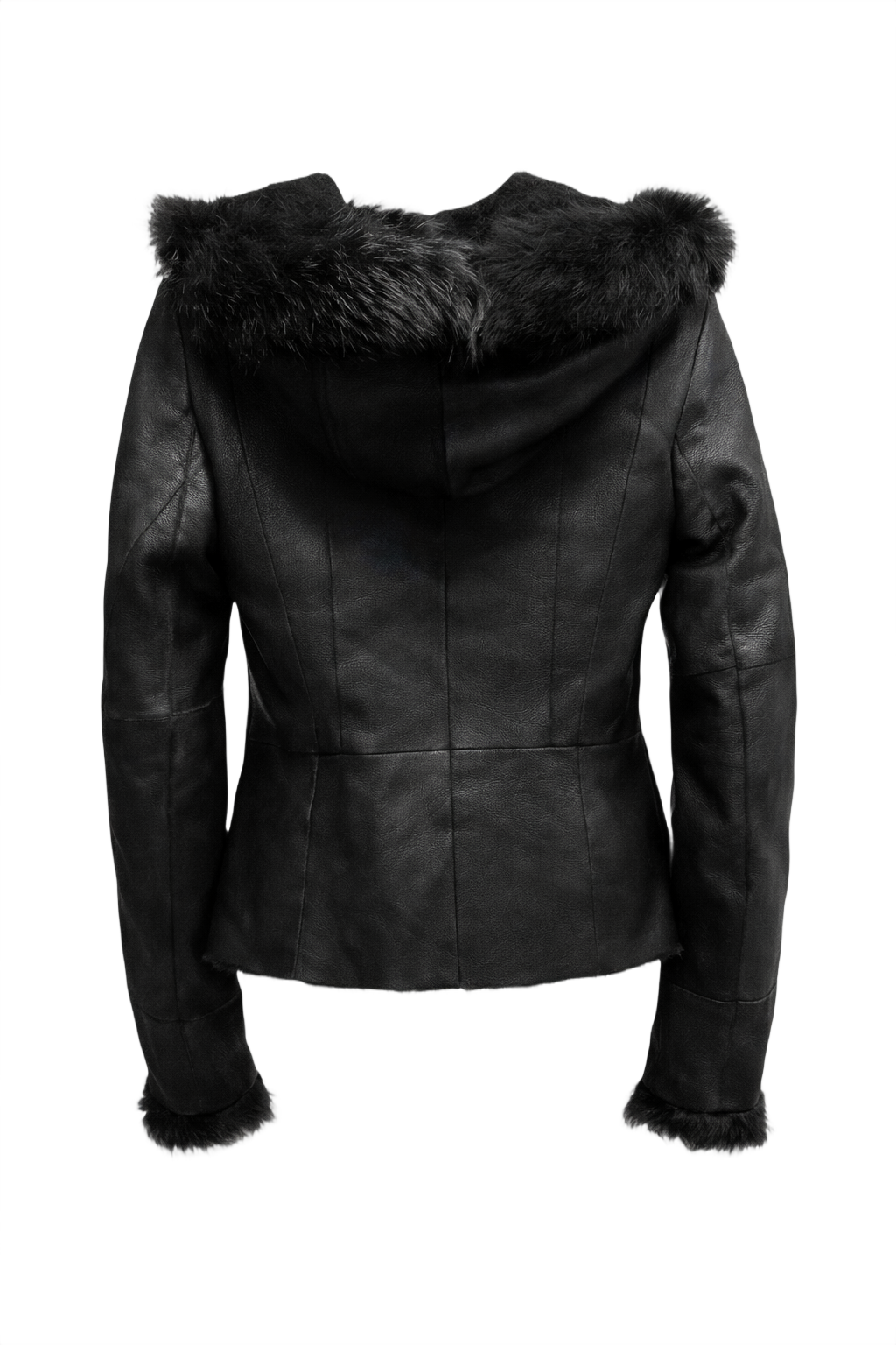 1990s Black Leather Hooded Jacket - Back View