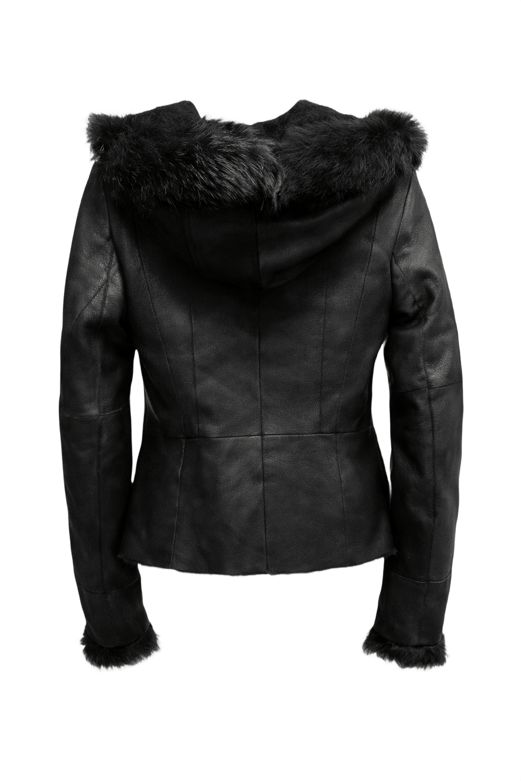 1990s Black Leather Hooded Jacket - Back View