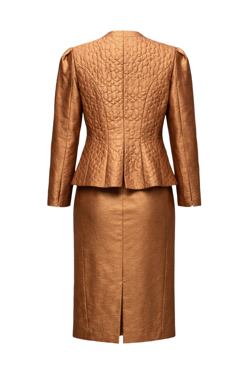 1980s Bronze Synthetic Skirt Suit - Back View