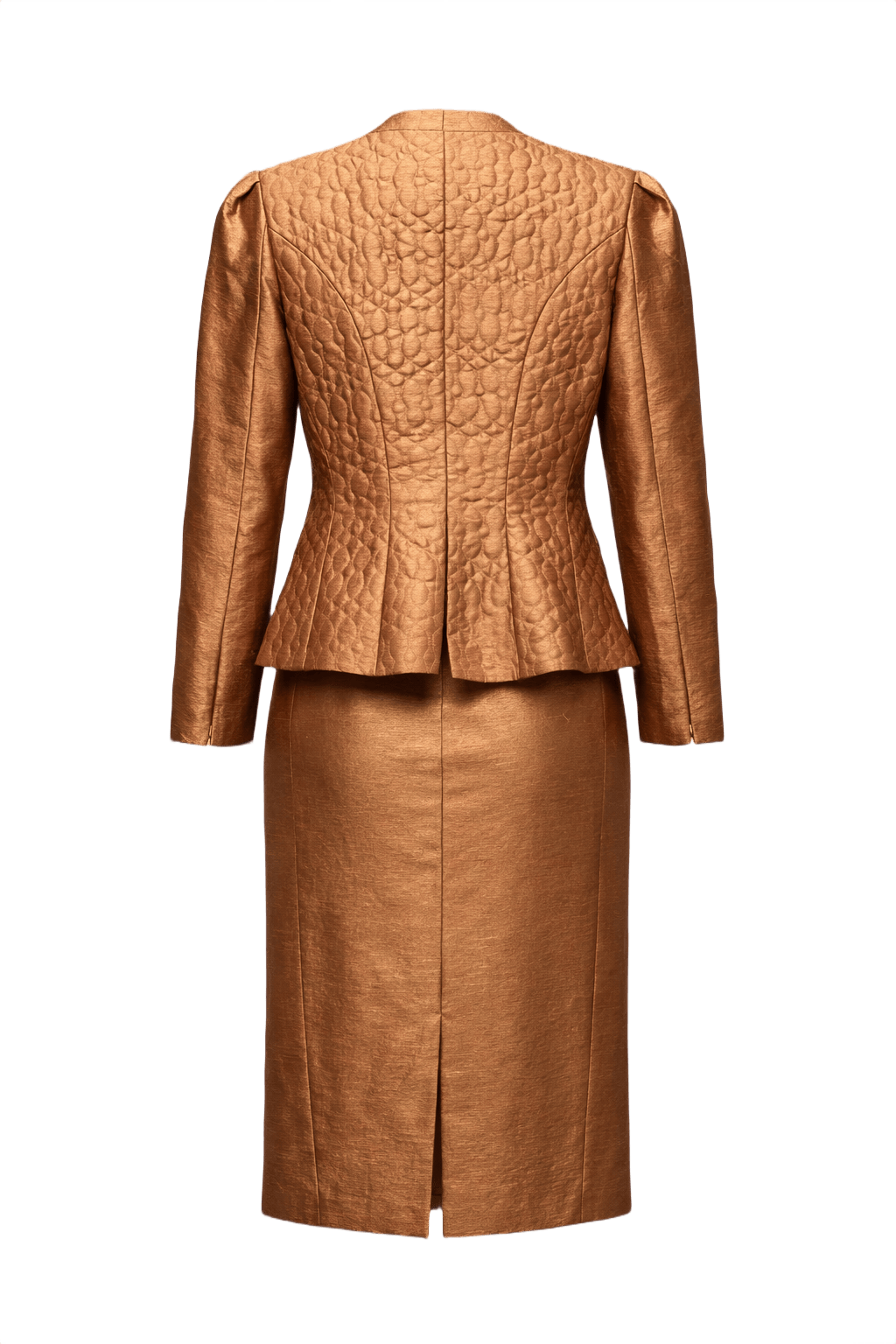 1980s Bronze Synthetic Skirt Suit - Back View