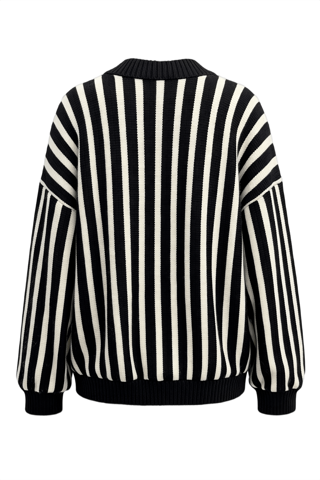 1980s Black White Wool Cardigan - Back View