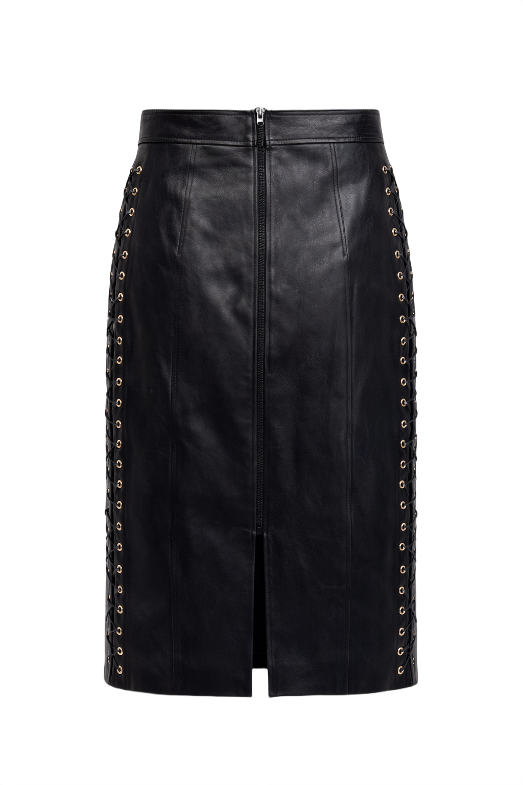 1990s Black Leather Skirt - Back View