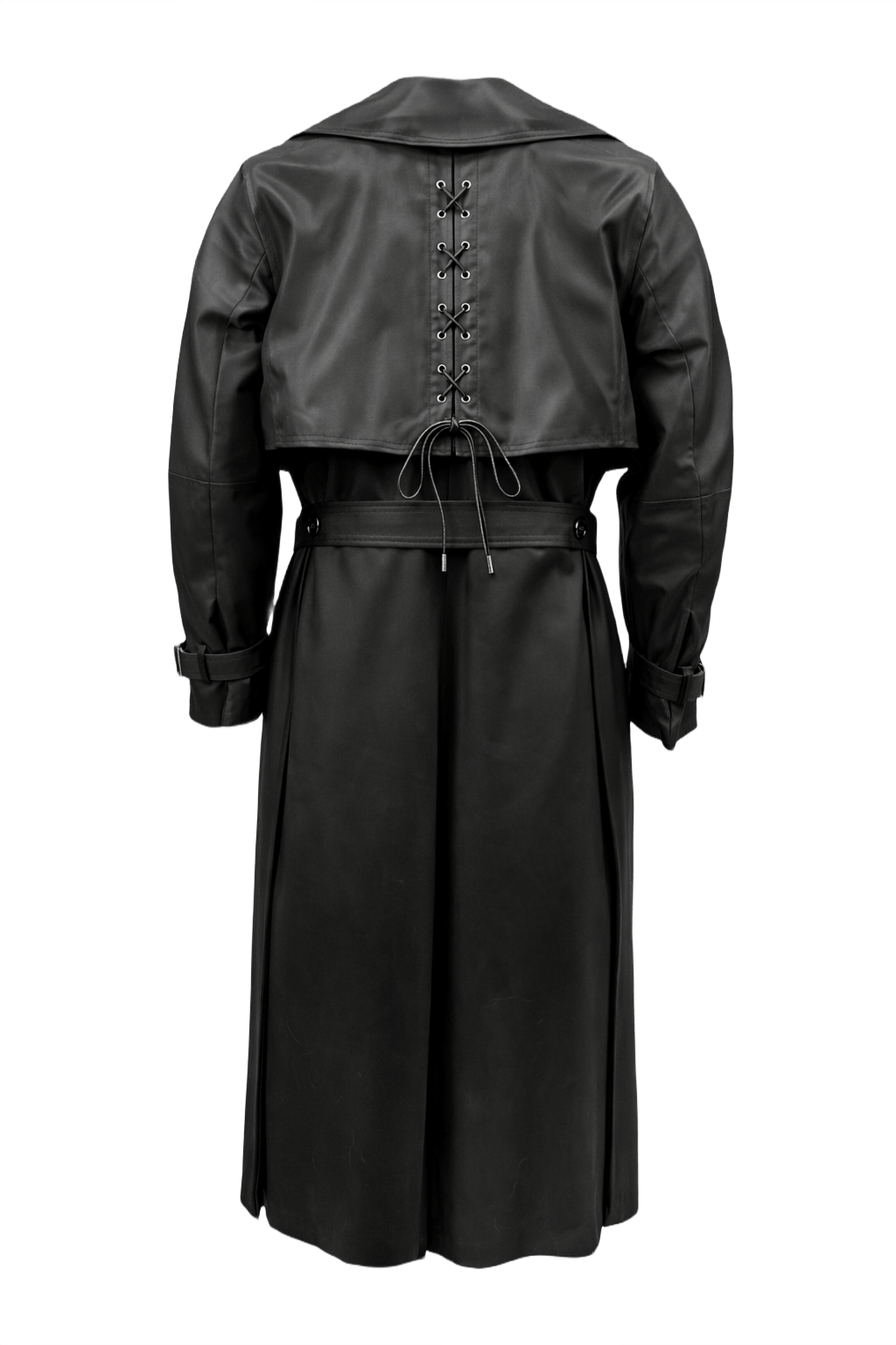 1990s Black Polyester Trench Coat - Back View