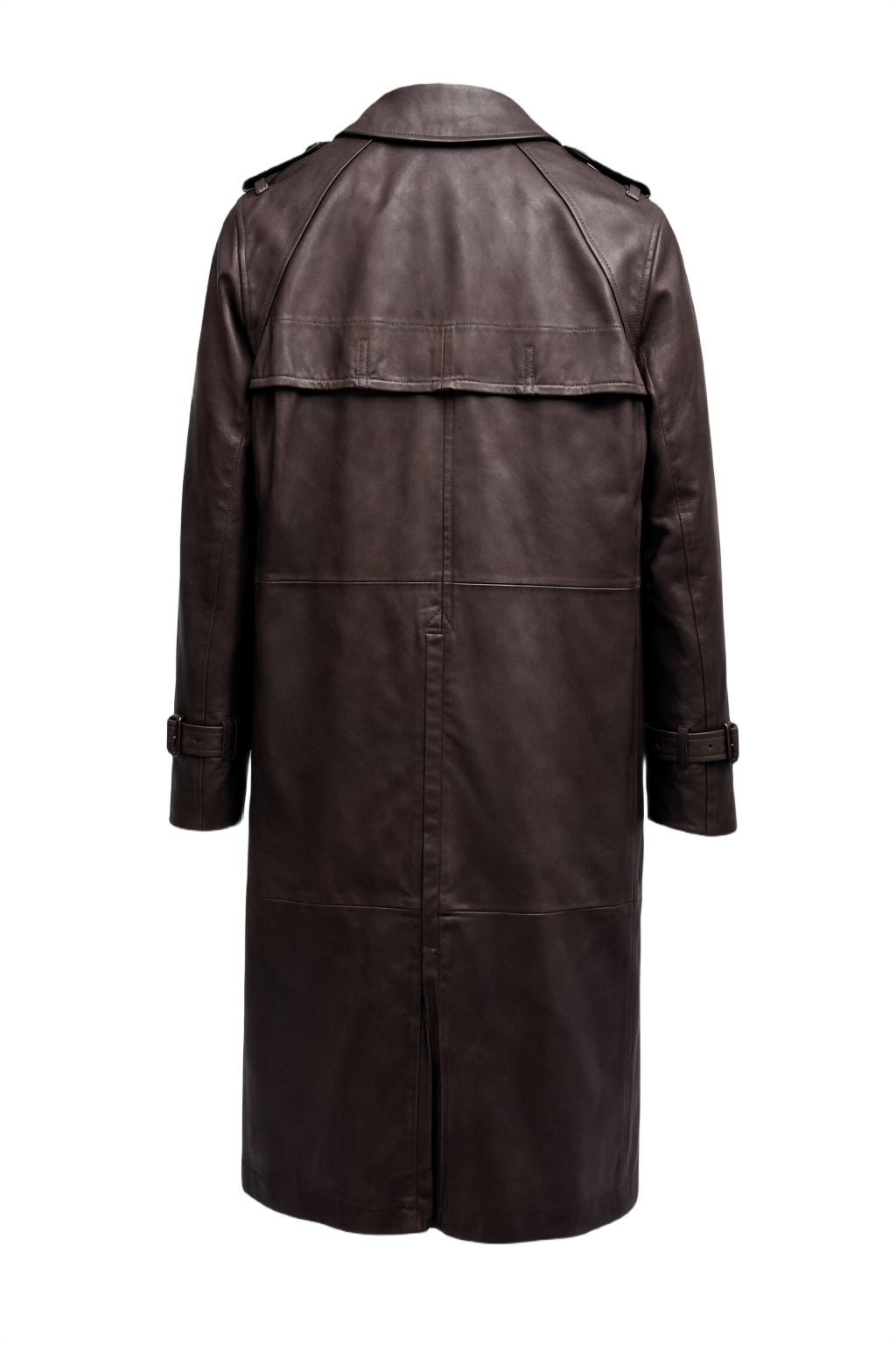 1980s Dark Brown Leather Trench Coat - Back View