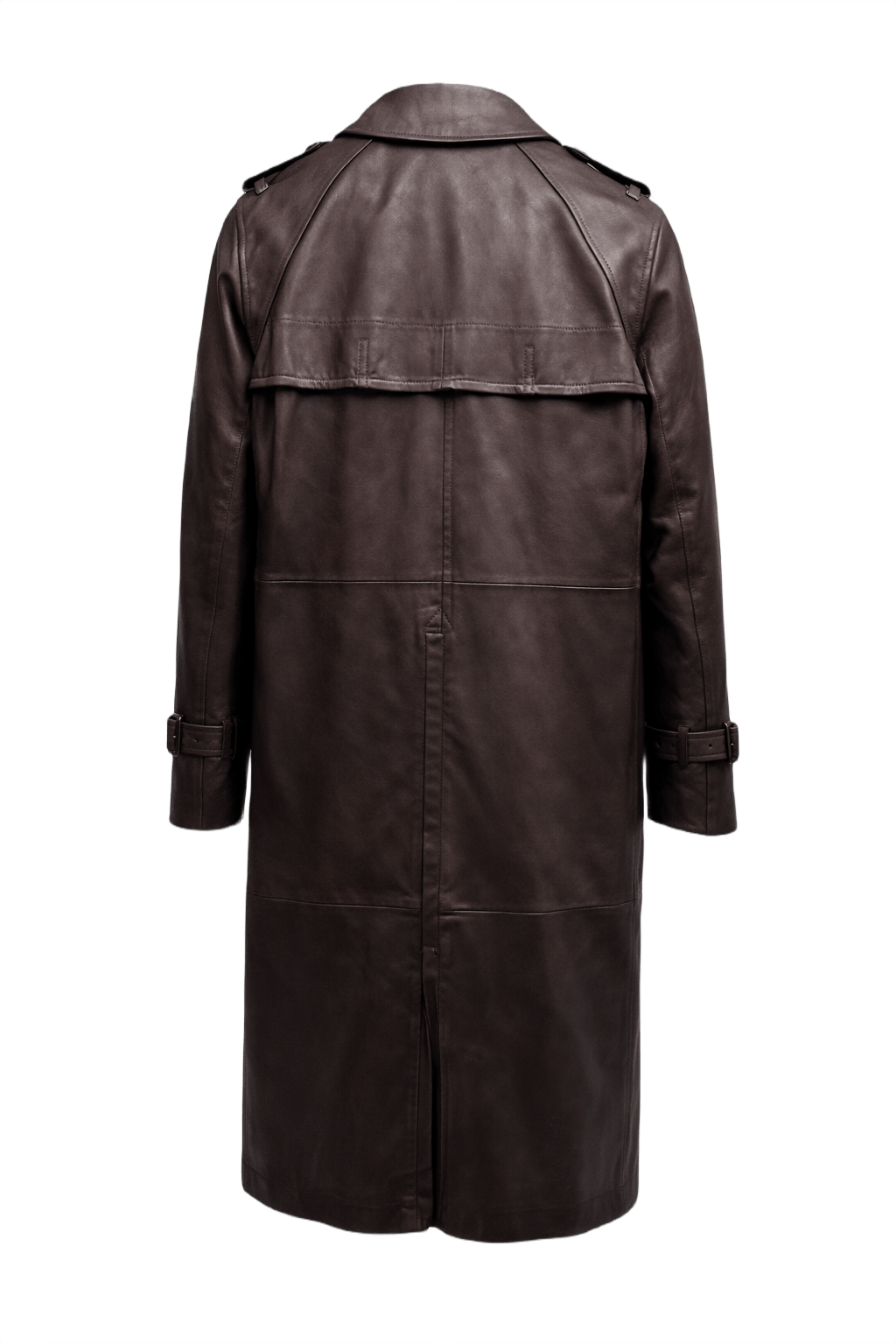 1980s Dark Brown Leather Trench Coat - Back View