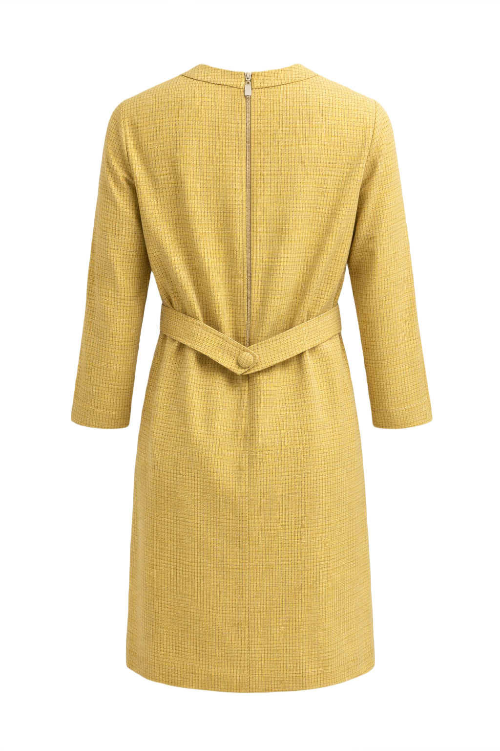 1960s Yellow Wool Shift Dress - Back View