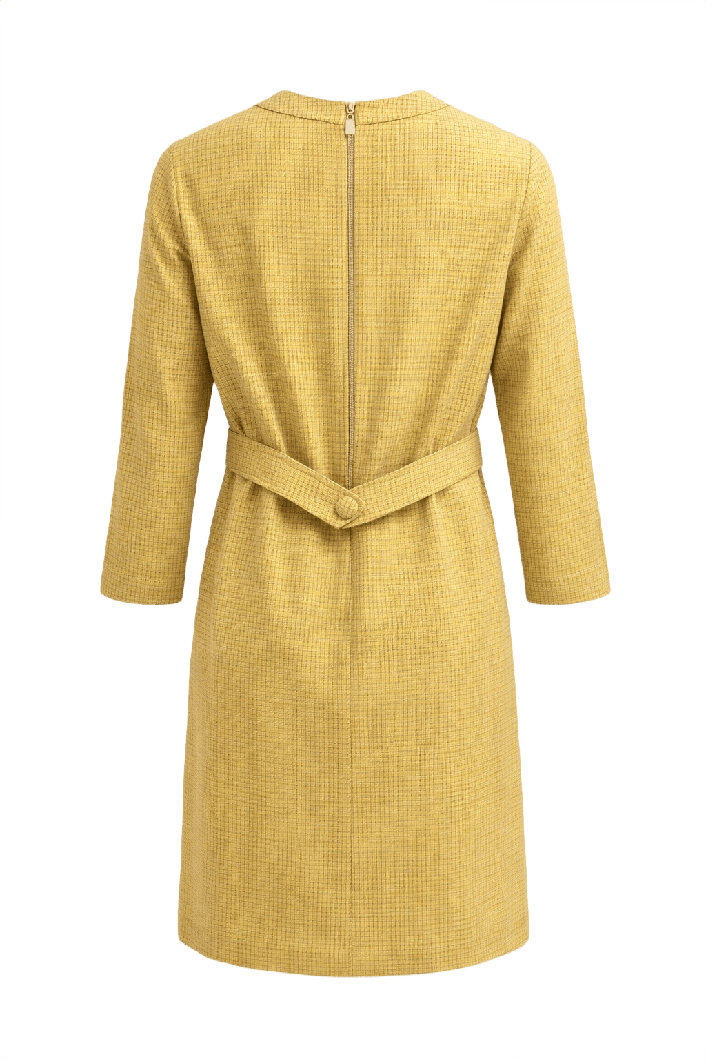 1960s Yellow Wool Shift Dress - Back View