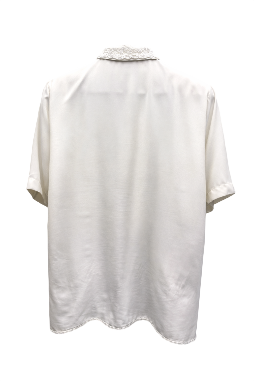 1970s Cream White Satin Blouse - Back View