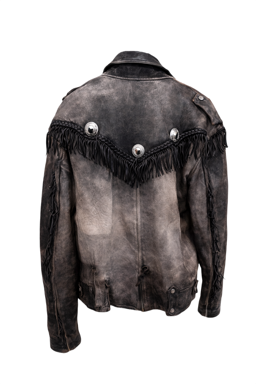 1970s Charcoal Grey Leather Jacket - Back View