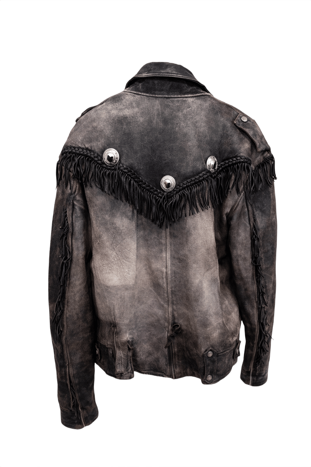 1970s Charcoal Grey Leather Jacket - Back View
