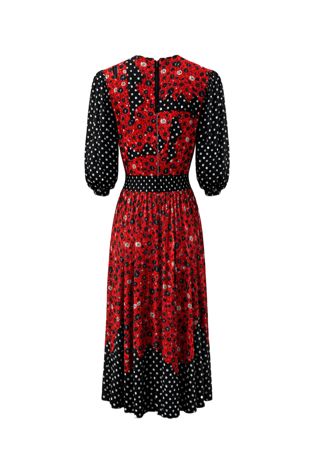 1980s Red Polyester Dress - Back View