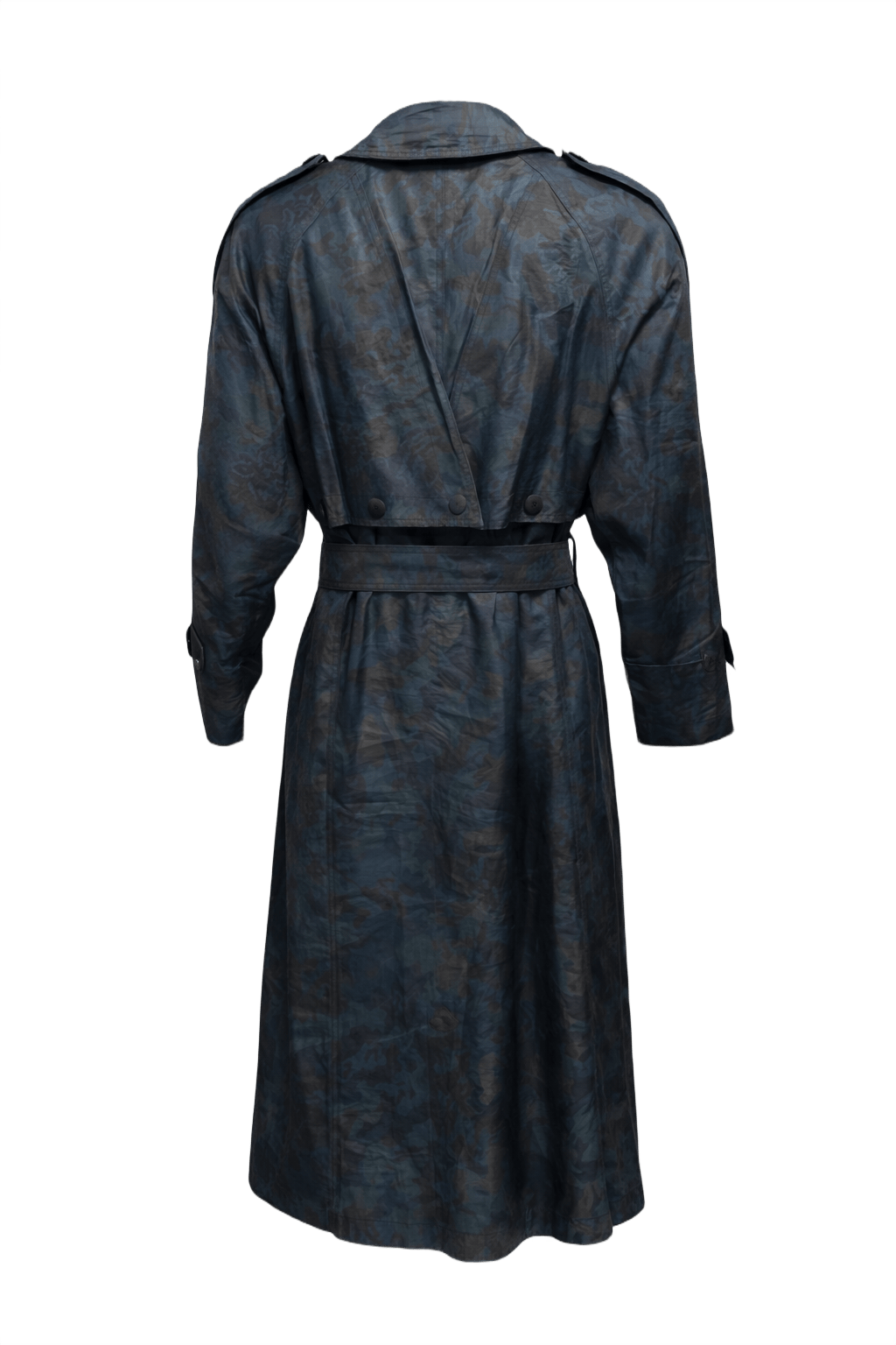 1980s Dark Teal Polyester Trench Coat - Back View