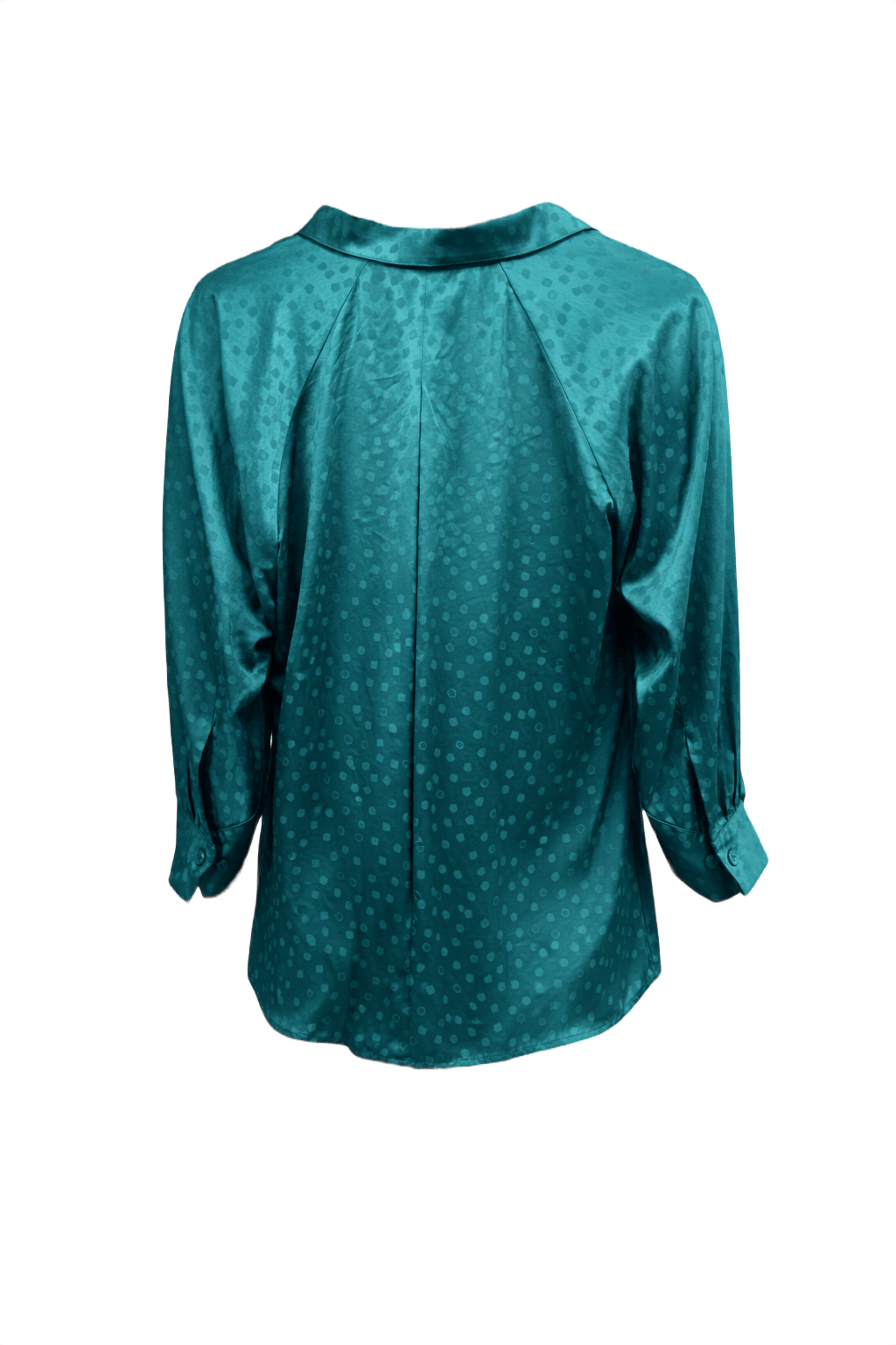 1980s Teal Polyester Blouse - Back View