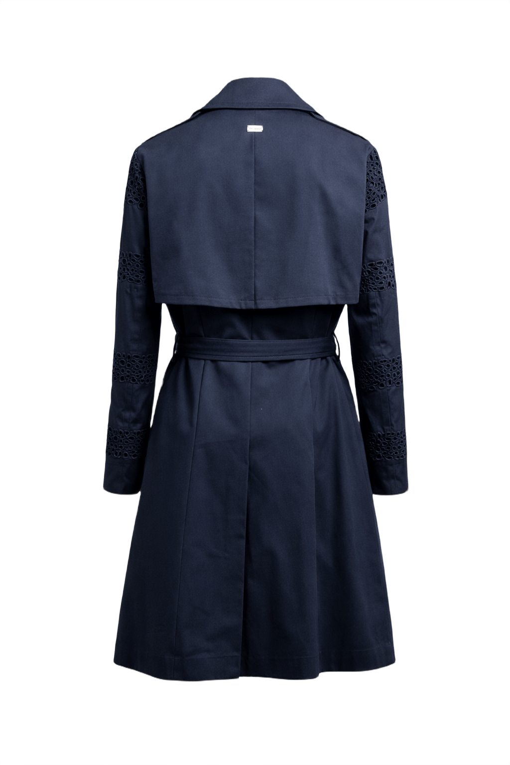 1990s Navy Blue Cotton Blend Trench Coat - Back View