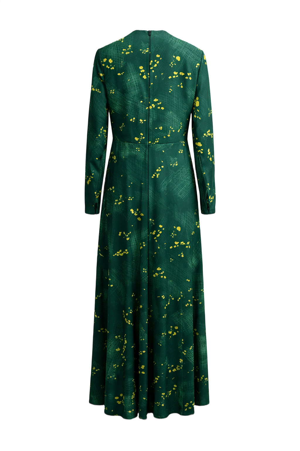 1970s Forest Green Polyester Maxi Dress - Back View