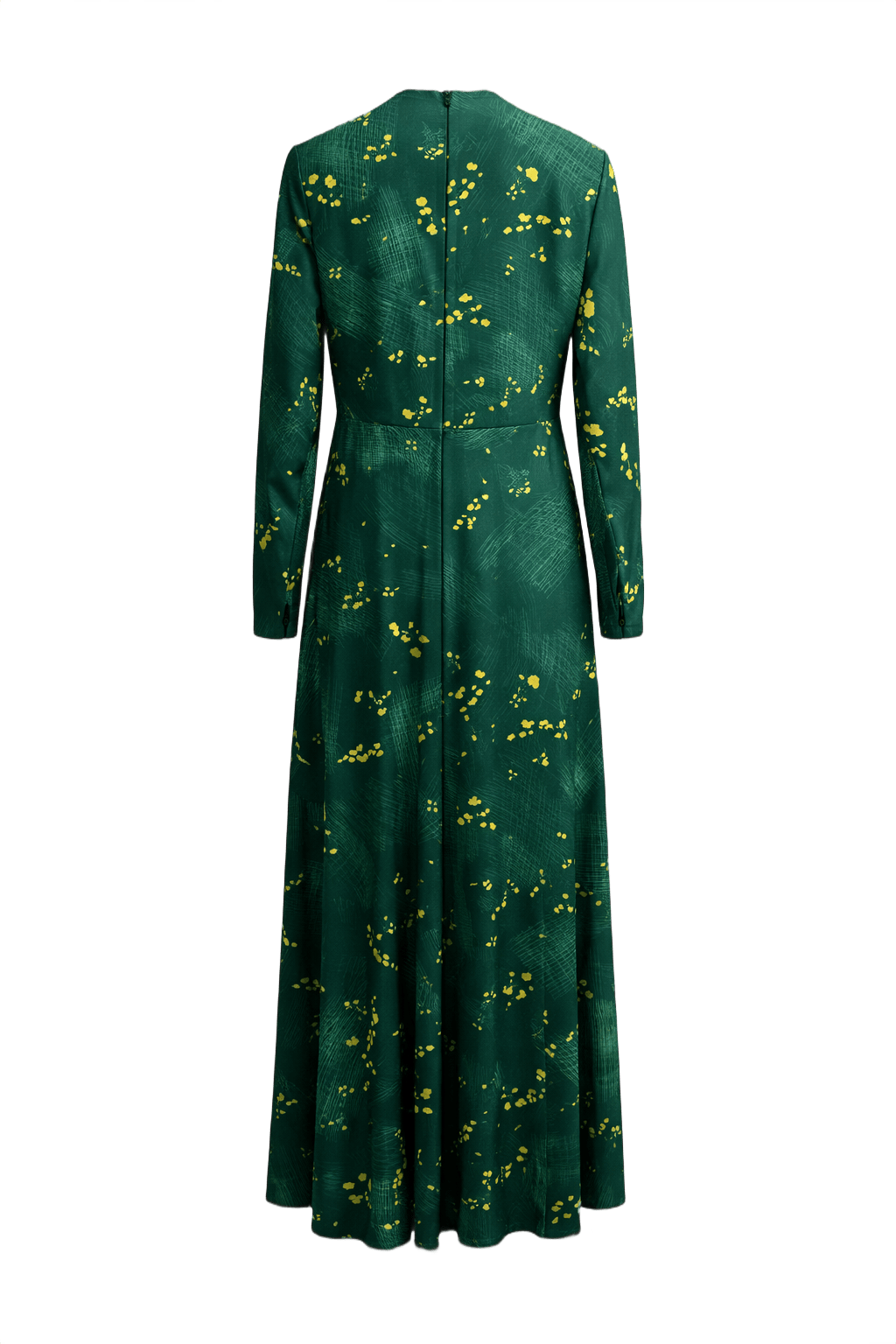 1970s Forest Green Polyester Maxi Dress - Back View