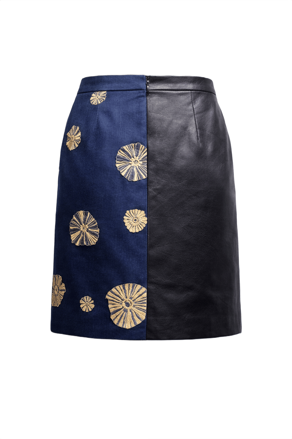 1990s Navy Blue Leather Denim Skirt - Back View