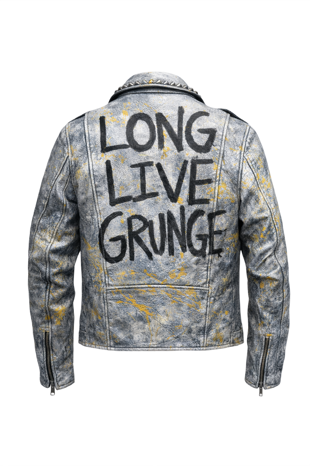 1990s Silver Leather Jacket - Back View