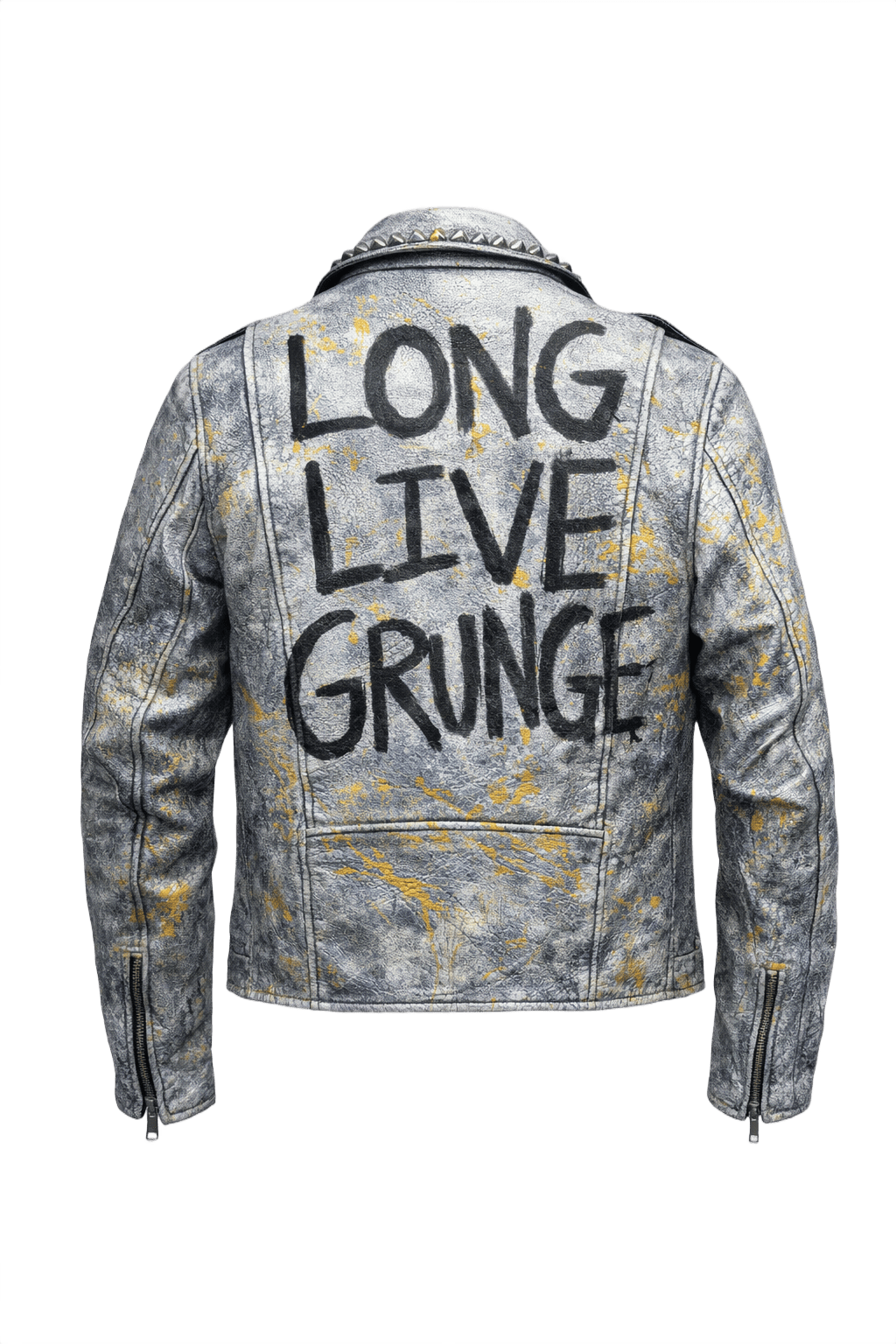 1990s Silver Leather Jacket - Back View