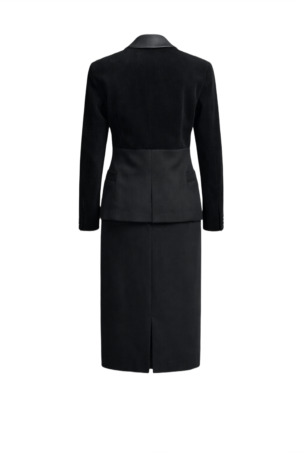 1990s Black Wool Blend Skirt Suit - Back View