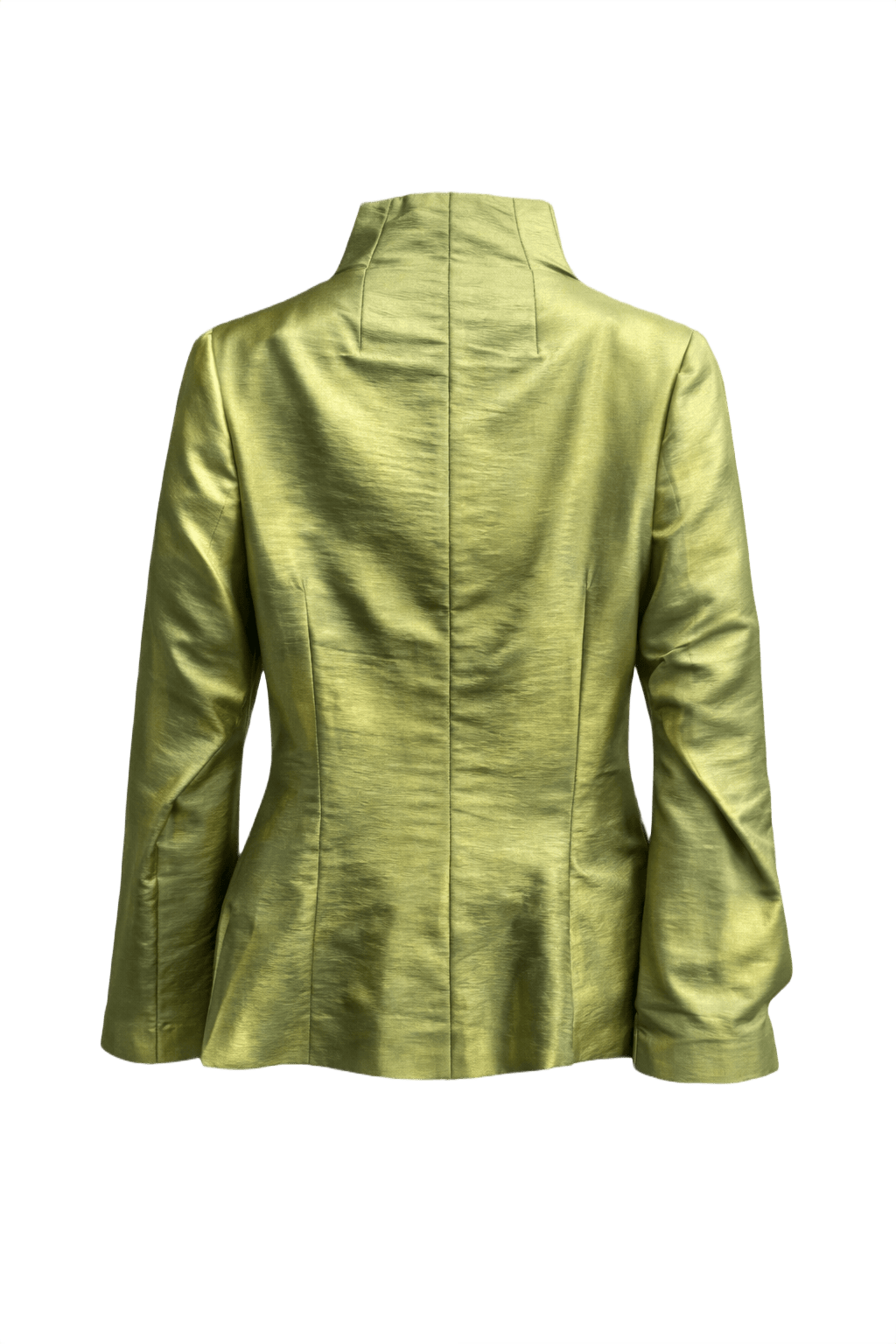 1970s Light Olive Green Silk Jacket - Back View