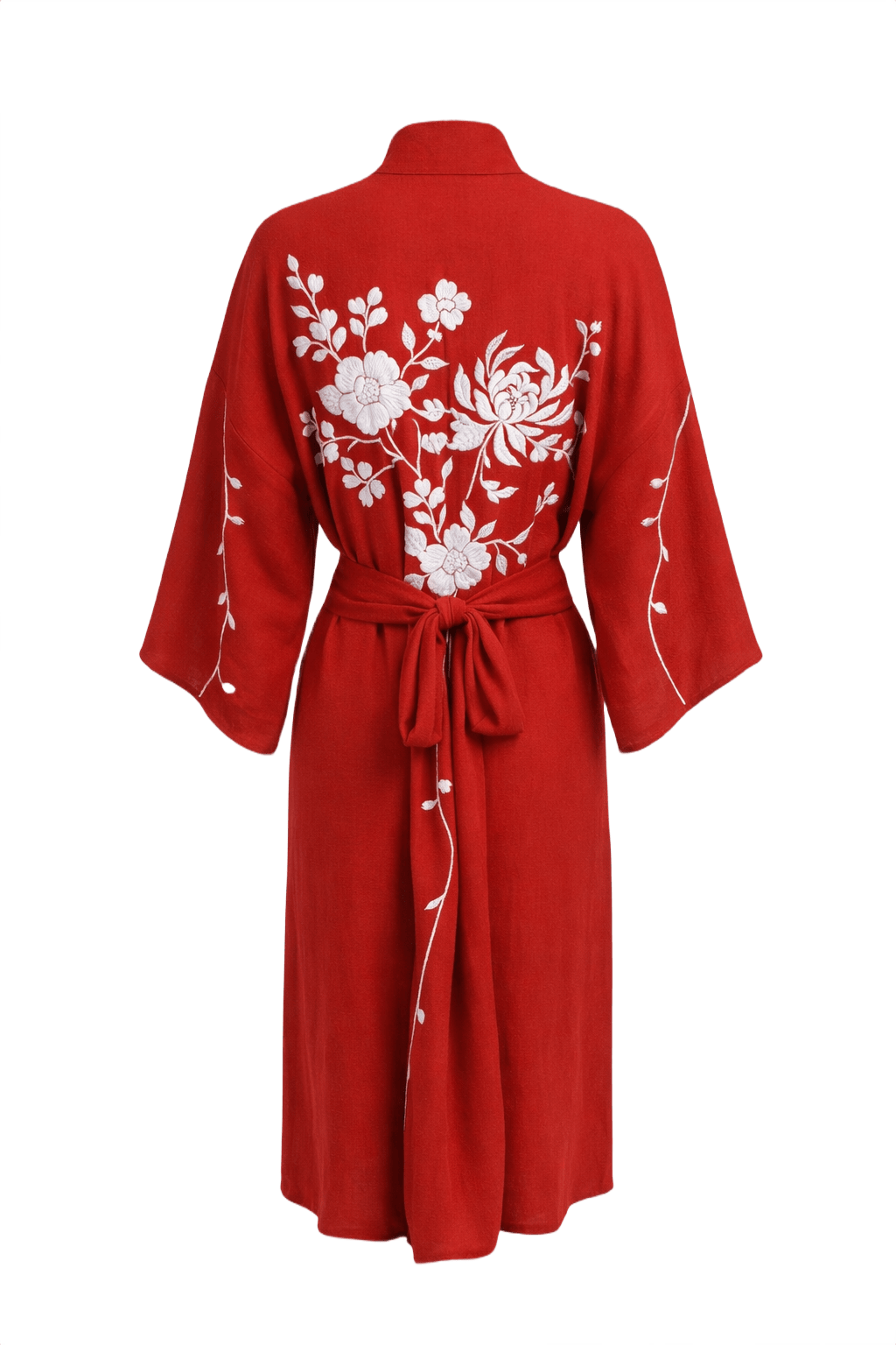 1940s Red Silk Blend Kimono - Back View