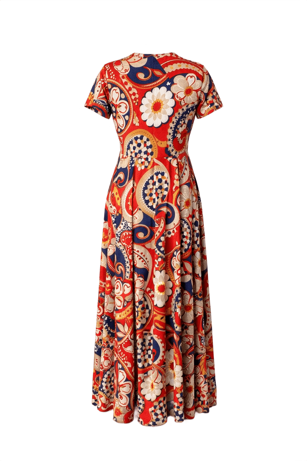 1970s Red Cotton Maxi Dress - Back View