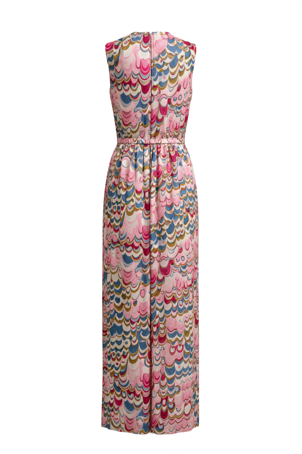 1970s Pink Polyester Maxi Dress - Back View