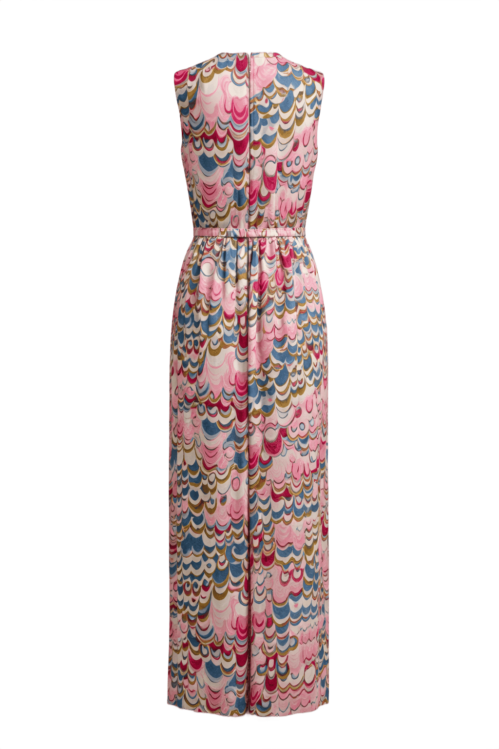 1970s Pink Polyester Maxi Dress - Back View