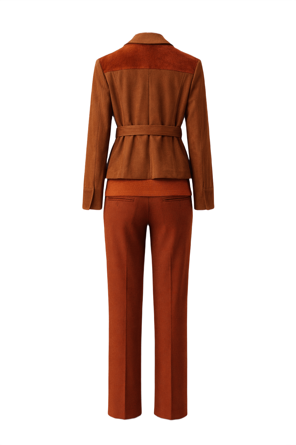 1960s Rust Brown Suede 3-Piece Set - Back View