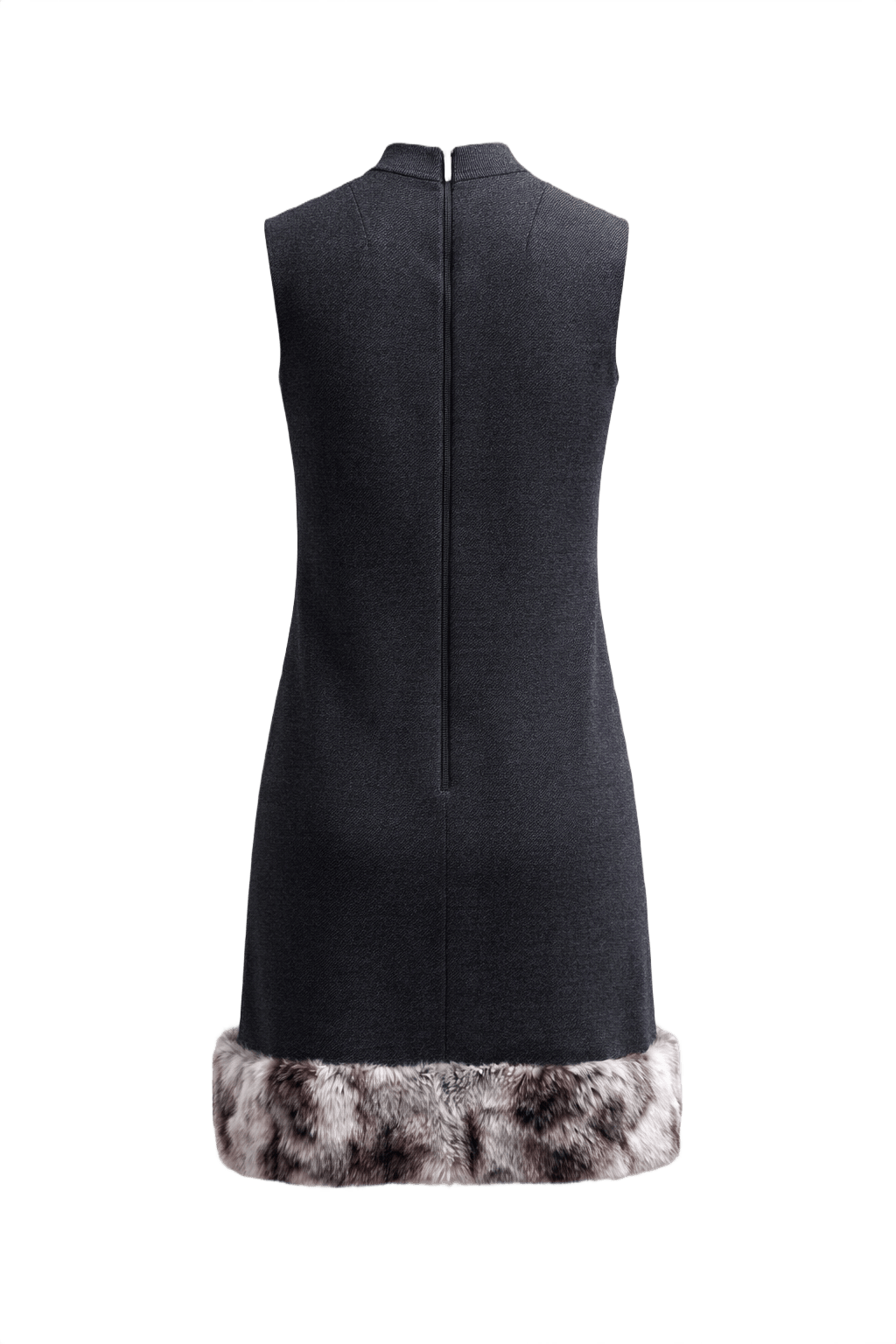 1960s Charcoal Grey Wool Blend Shift Dress - Back View