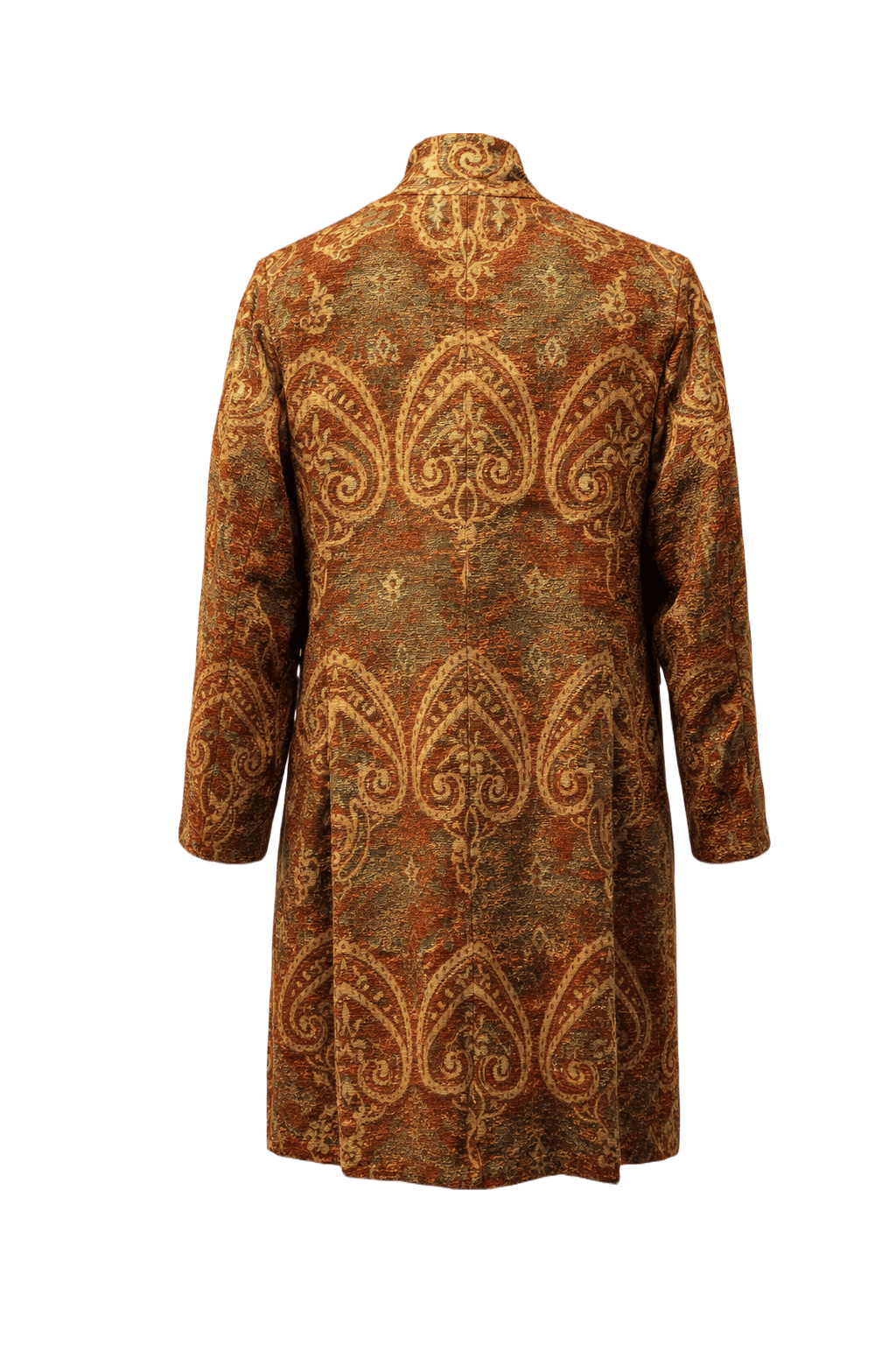 1970s Rusty Red Brocade Coat - Back View