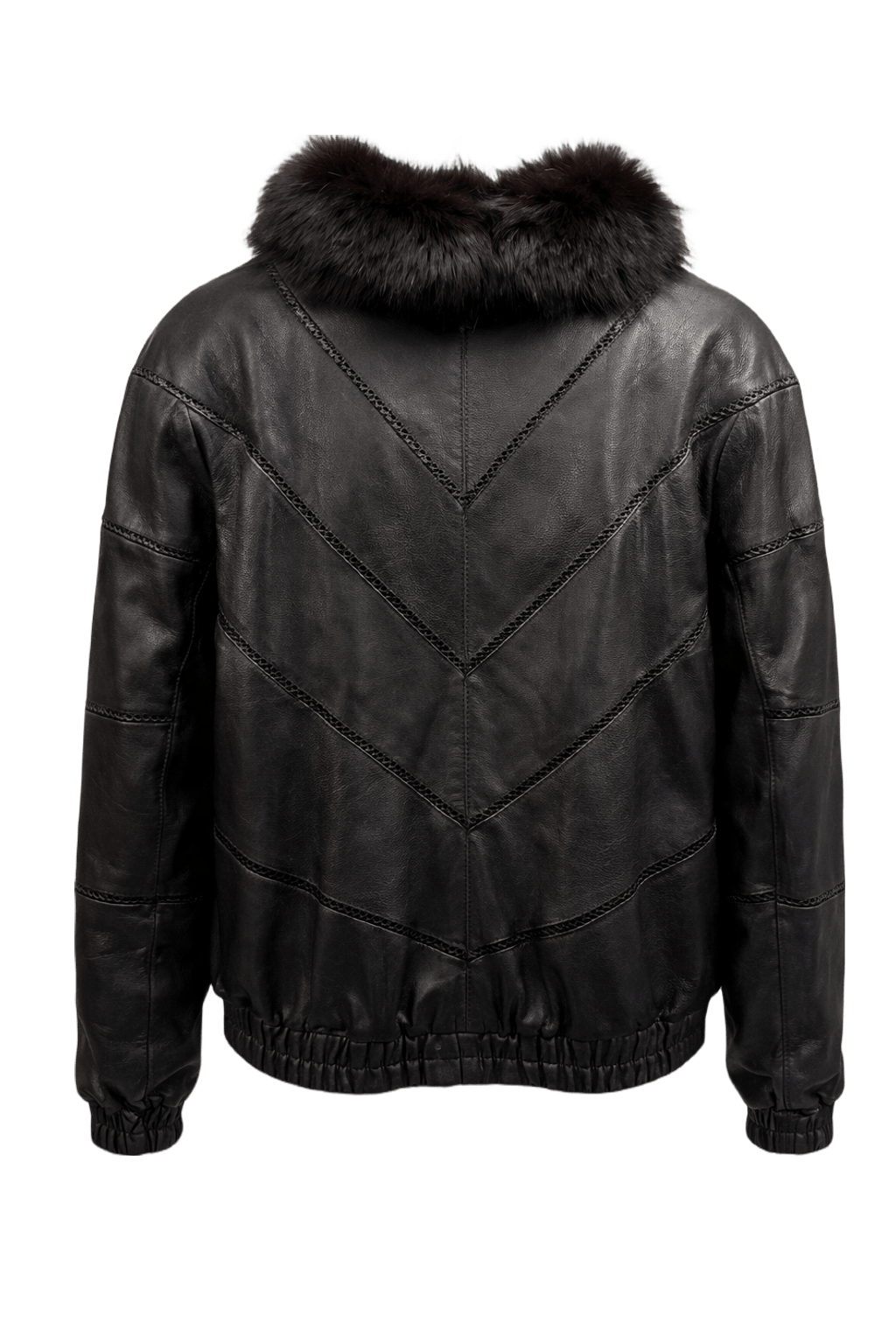 1990s Black Synthetic Leather Jacket - Back View