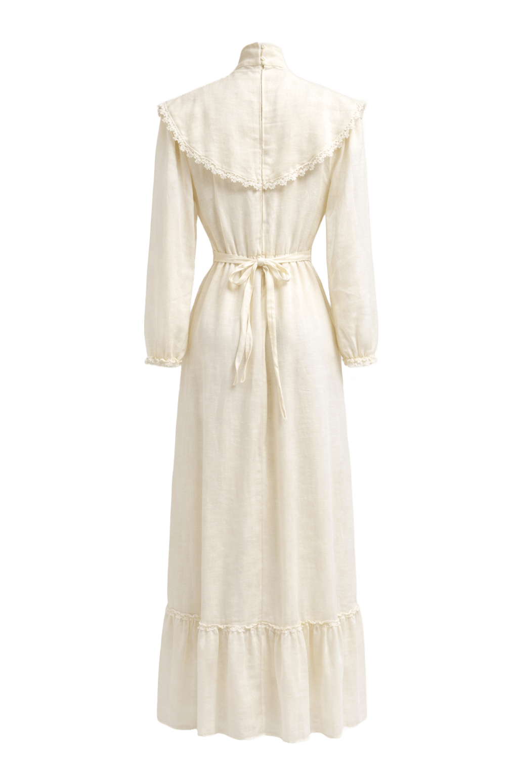 1980s Cream Synthetic Blend Maxi Dress - Back View