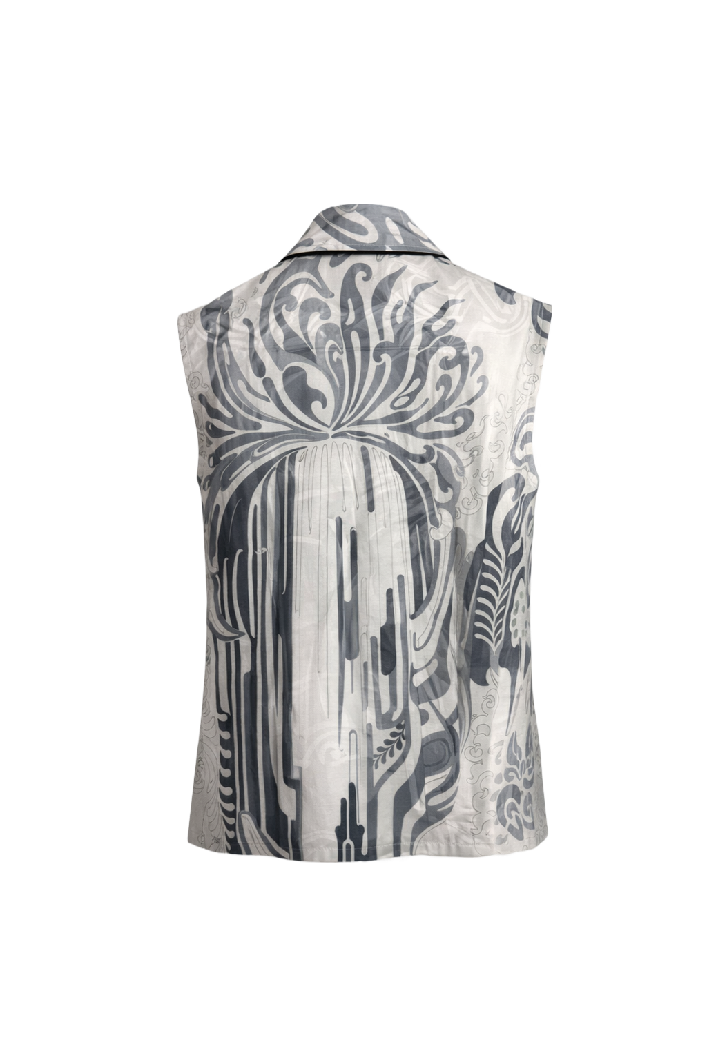 1990s Grey Synthetic Blend Sleeveless Blouse - Back View