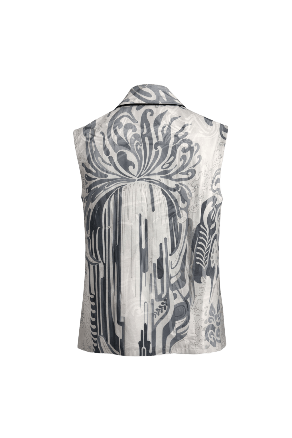 1990s Grey Synthetic Blend Sleeveless Blouse - Back View