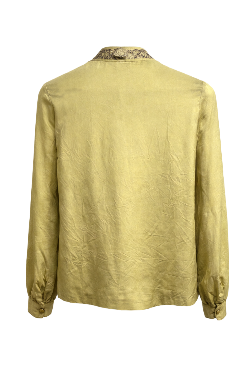 1970s Pale Yellow Silk Blouse - Back View