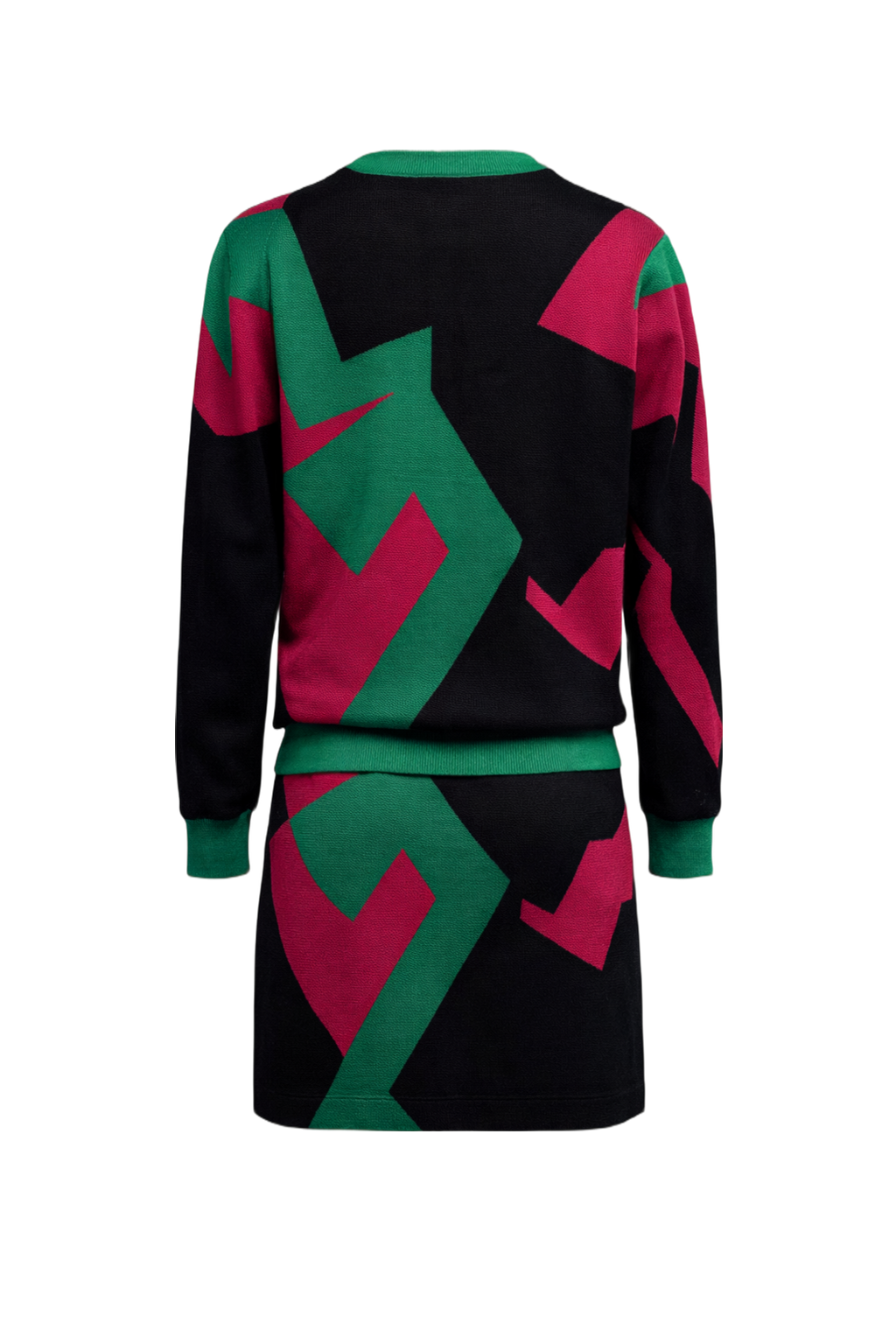 1990s Black Green Magenta Knit Top and Skirt Set - Back View