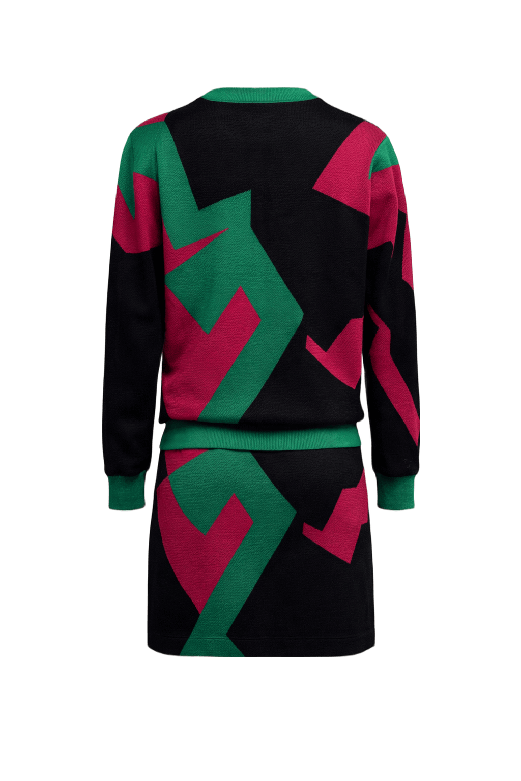 1990s Black Green Magenta Knit Top and Skirt Set - Back View