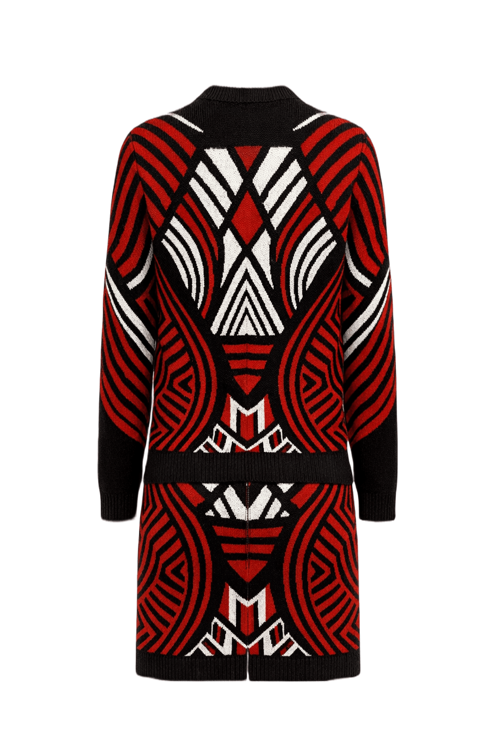 1980s Black, Red & White Knit Sweater + Skirt Set - Back View