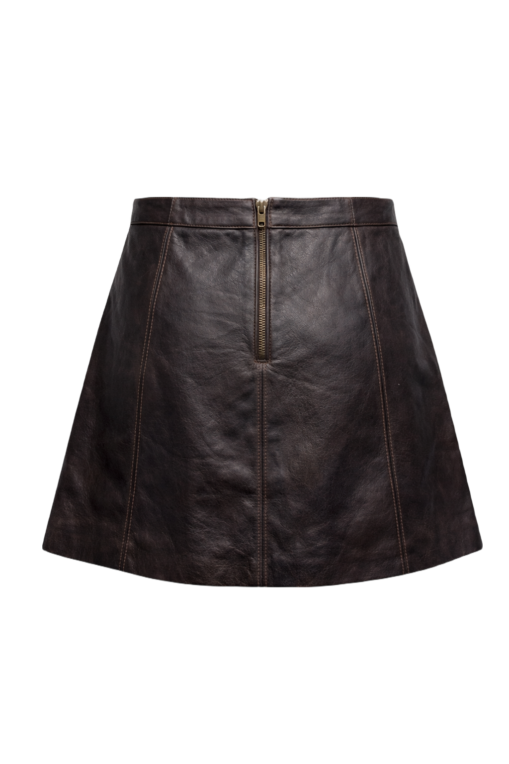 1990s Dark Brown Leather Skirt - Back View