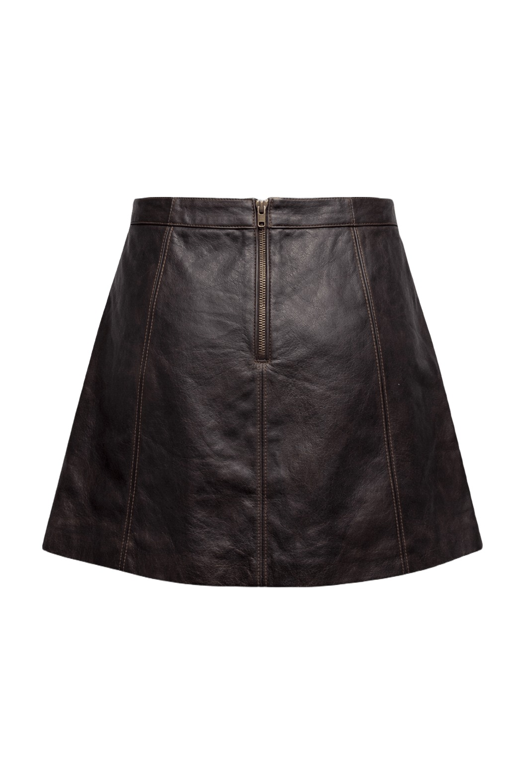 1990s Dark Brown Leather Skirt - Back View