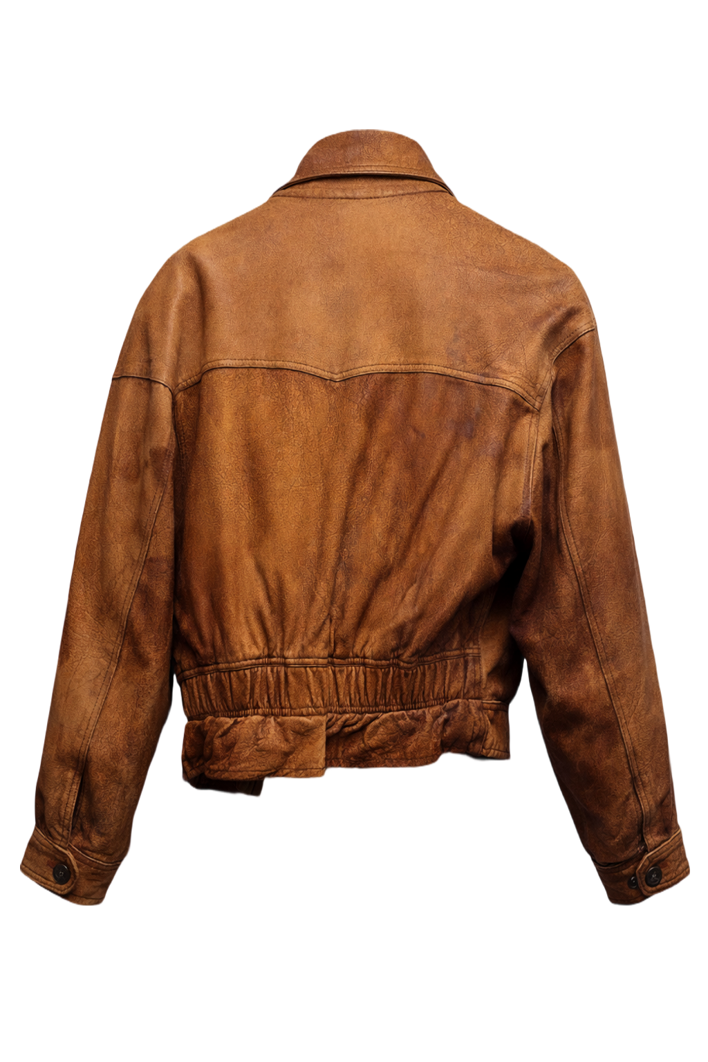 1980s Tan Leather Bomber Jacket - Back View