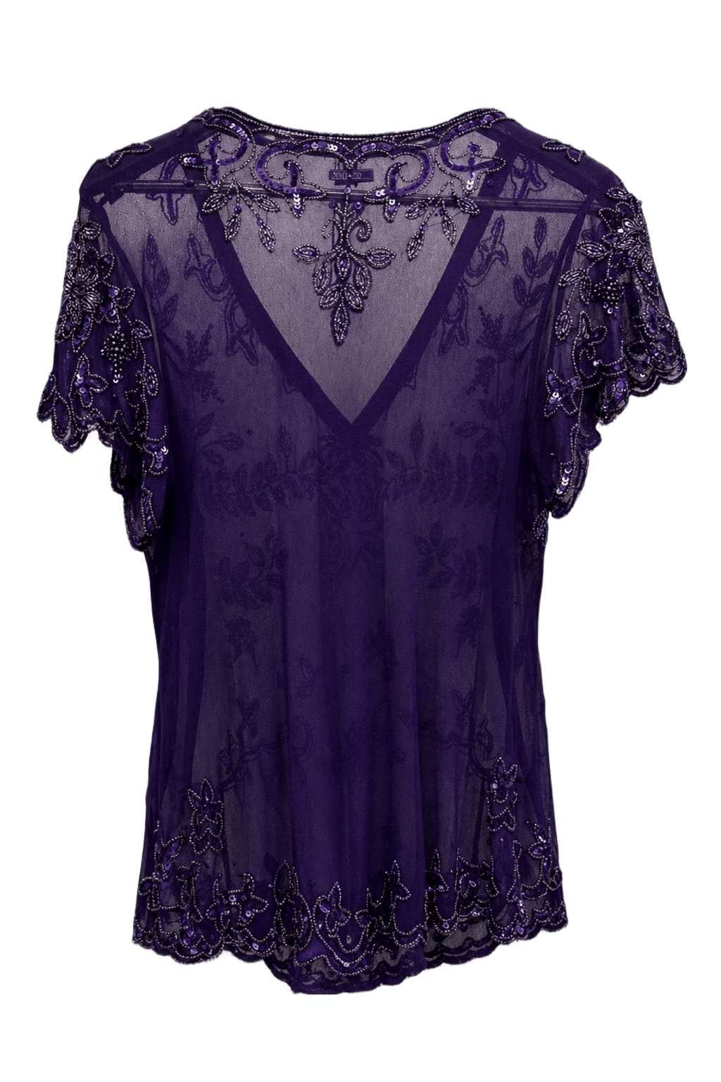 1980s Deep Purple Mesh Blouse - Back View