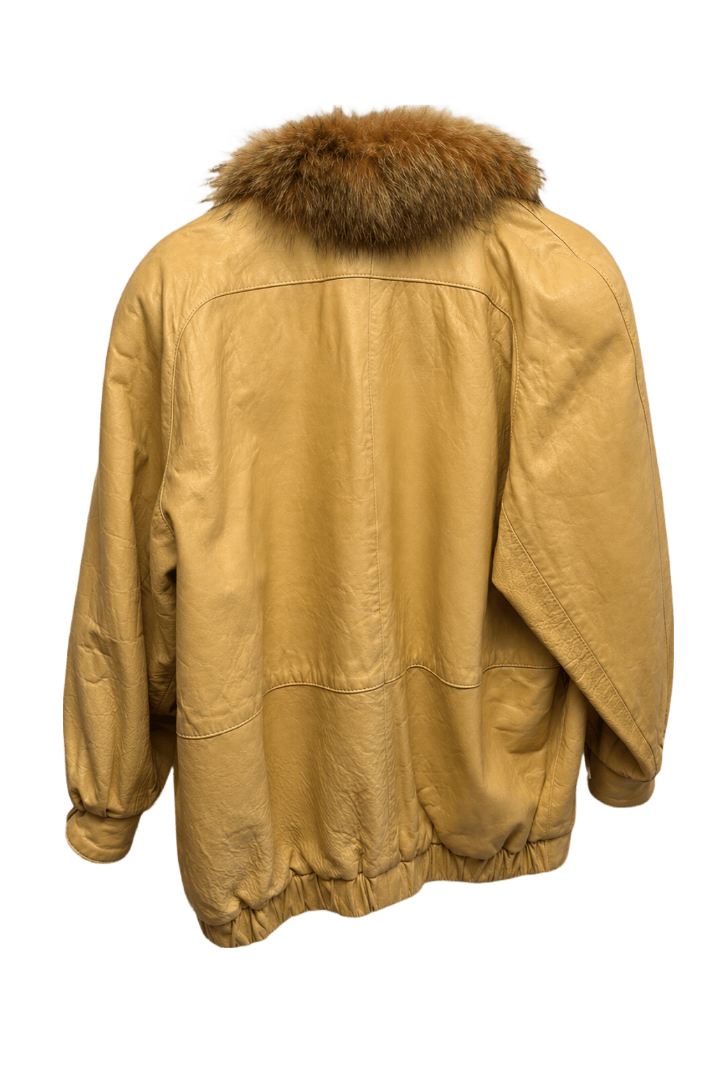1990s Cream Yellow Leather Jacket - Back View